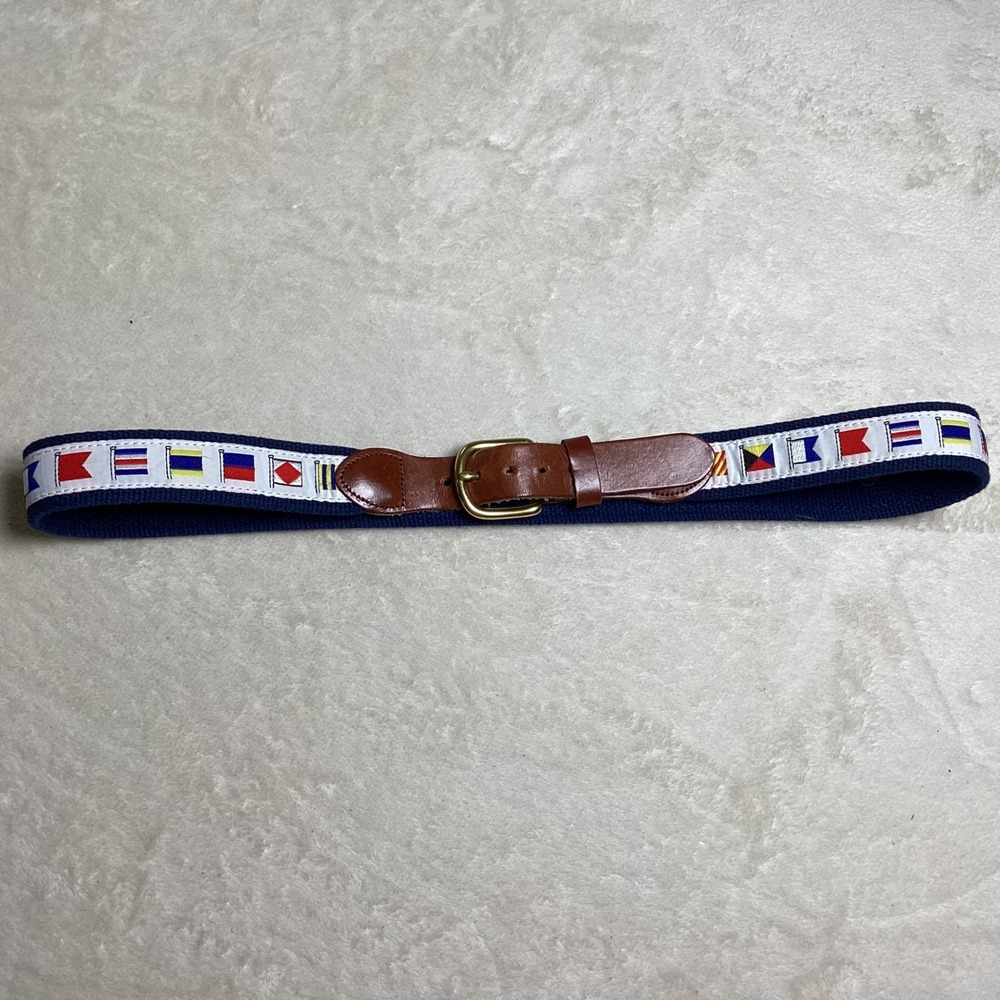 Leather Man Ltd Mens Nautical Signal Flag Belt Navy Canvas Leather Brass Size 36